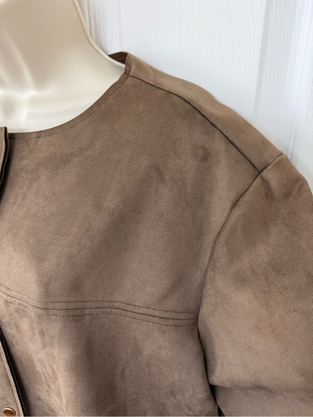Philosophy Faux Suede Duster Coat Brown Snap Front Topper Jacket XL - Picture 7 of 13